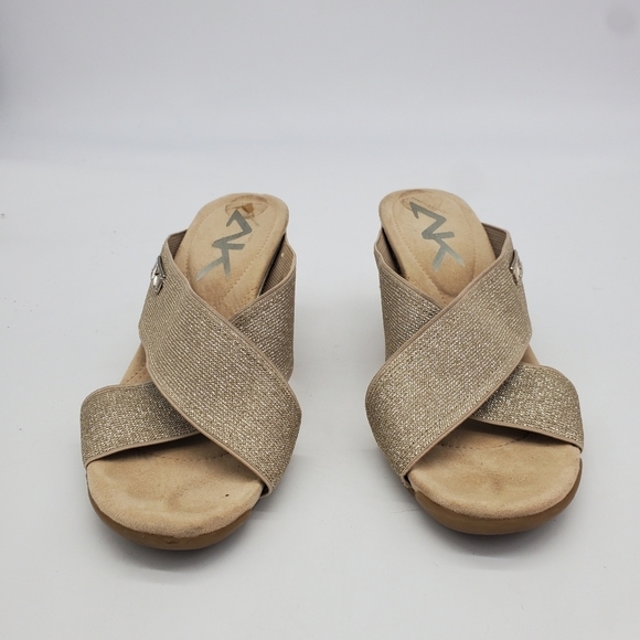 Anne Klein Sport Shoes Women 6M Lorri  Gold Glitter Wedge Sandals - Picture 3 of 12